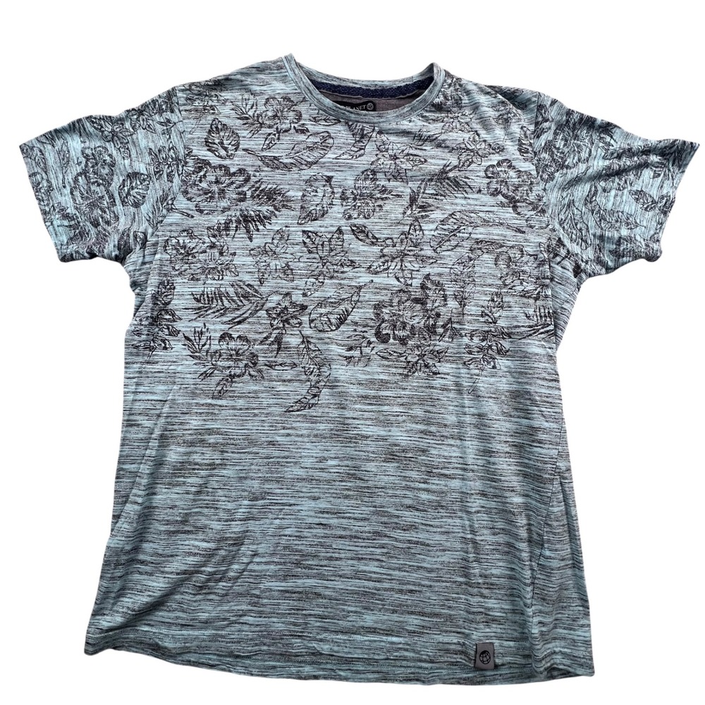 Free Planet T-Shirt Mens L Teal Blue Floral Space Dye Crewneck FT9S74TLB